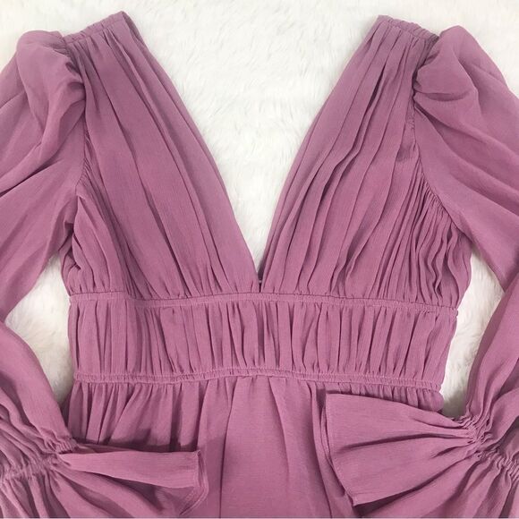 GIANNI BINI Shay Low Cut Pleated Midi Dress Long Sleeve Mauve Purple Sz 2 4 New - Picture 4 of 14